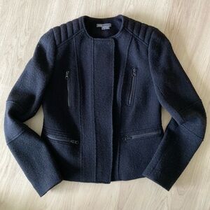 Vince Knit Wool Blend Asymmetrical Zip Up Moto Jacket Black 4 $349